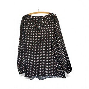 Investments Woman Split V-Neck Blouse Long Sleeves Plus Sz 3X Black Orange White